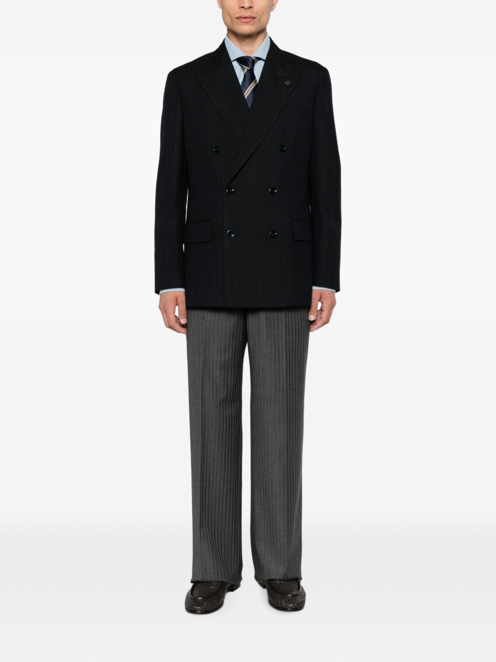 LARDINI Blazer doppiopetto blu gessato 