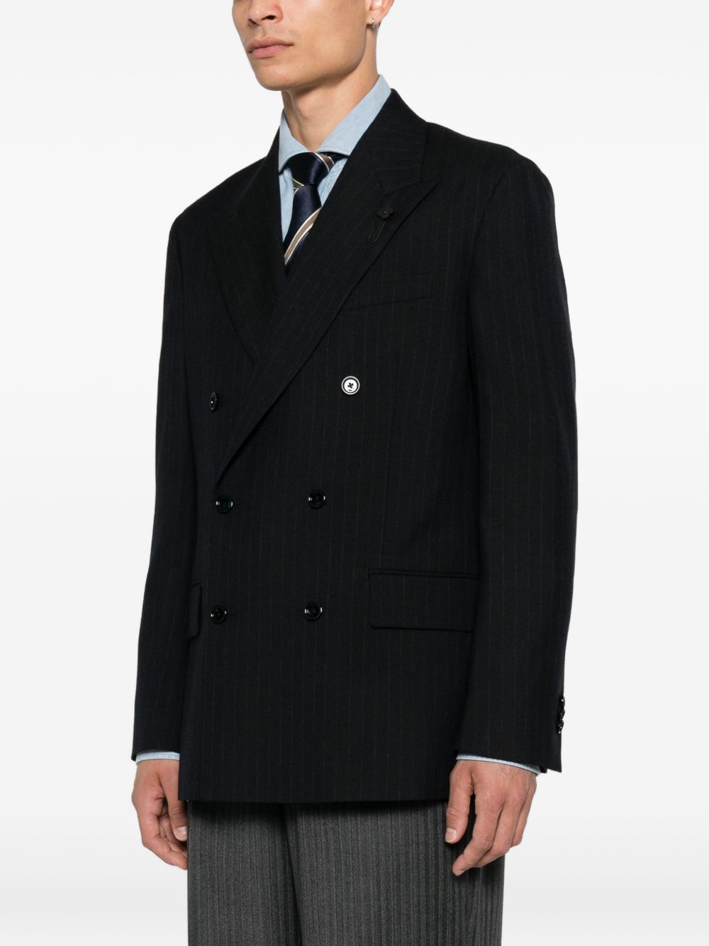LARDINI Blazer doppiopetto blu gessato 