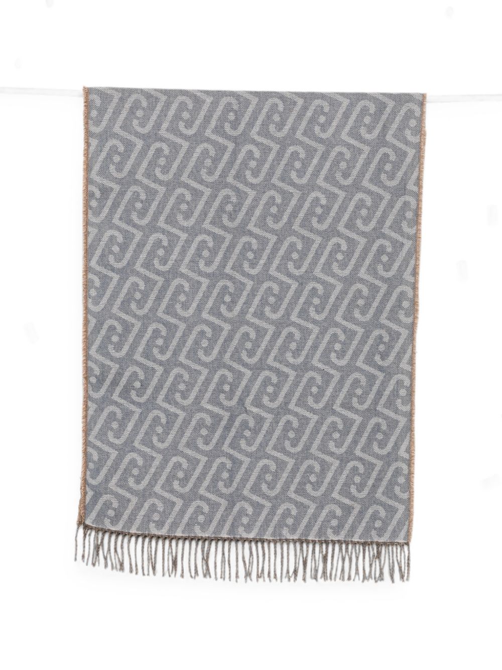 LIUJO Sciarpa double-face blu e marrone con logo all-over 