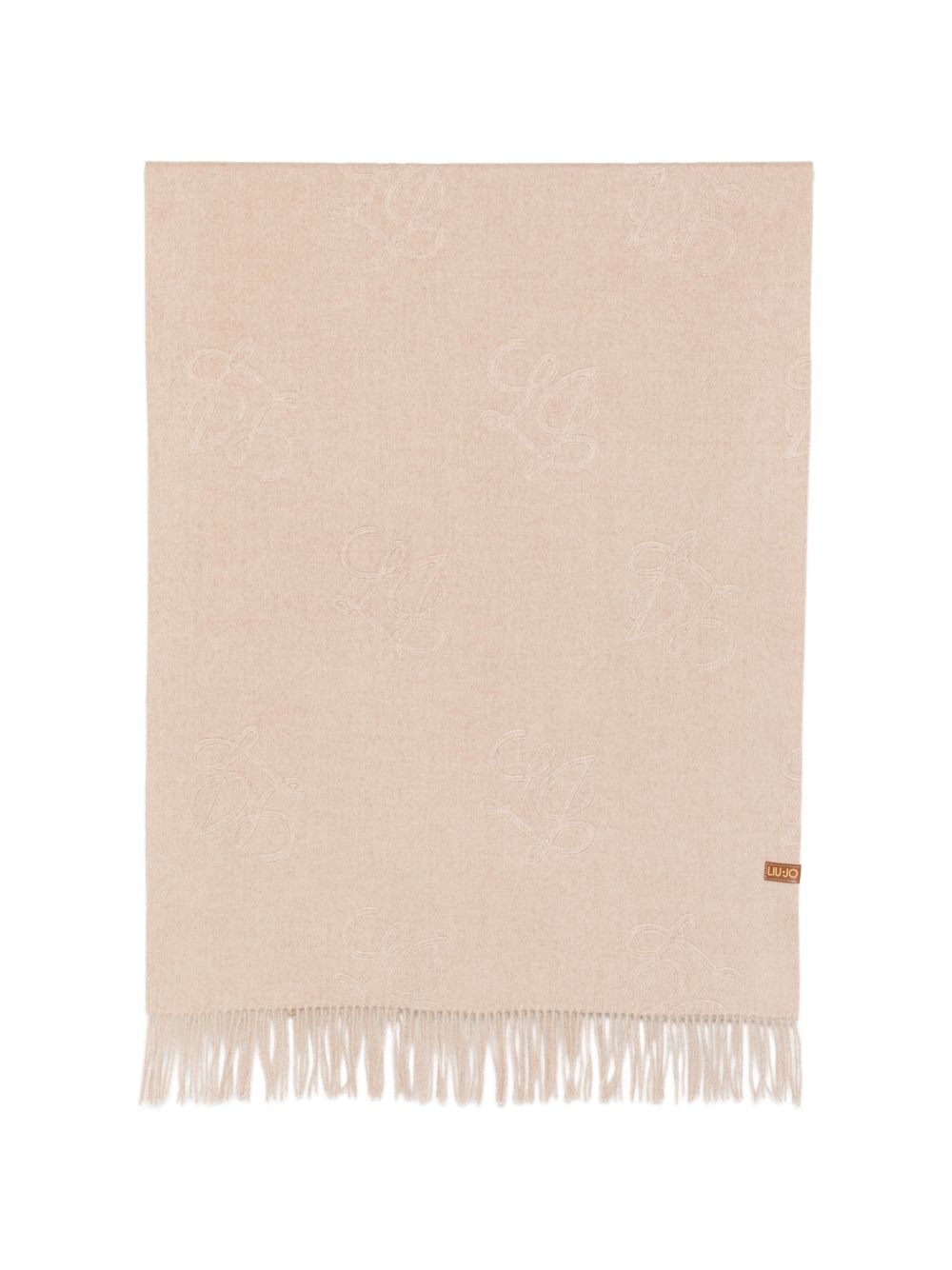 LIUJO Sciarpa beige chiaro con frange e logo all-over 