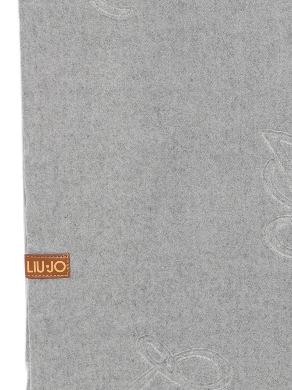 LIUJO Sciarpa grigio chiaro con frange e logo all-over 