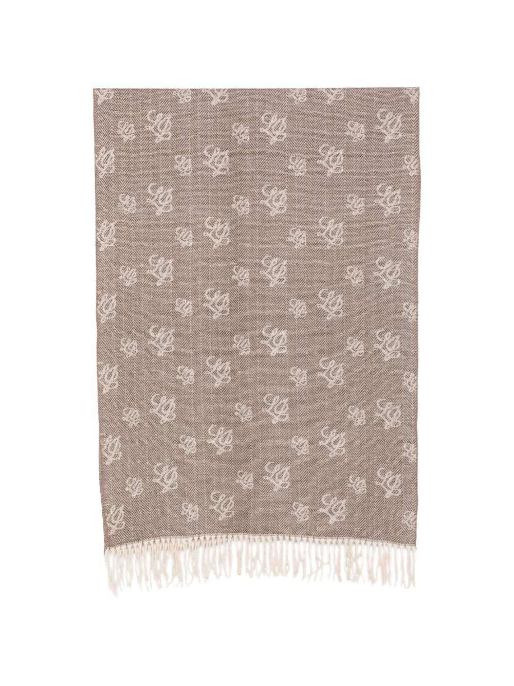 LIUJO Sciarpa beige scuro con frange e logo all-over 