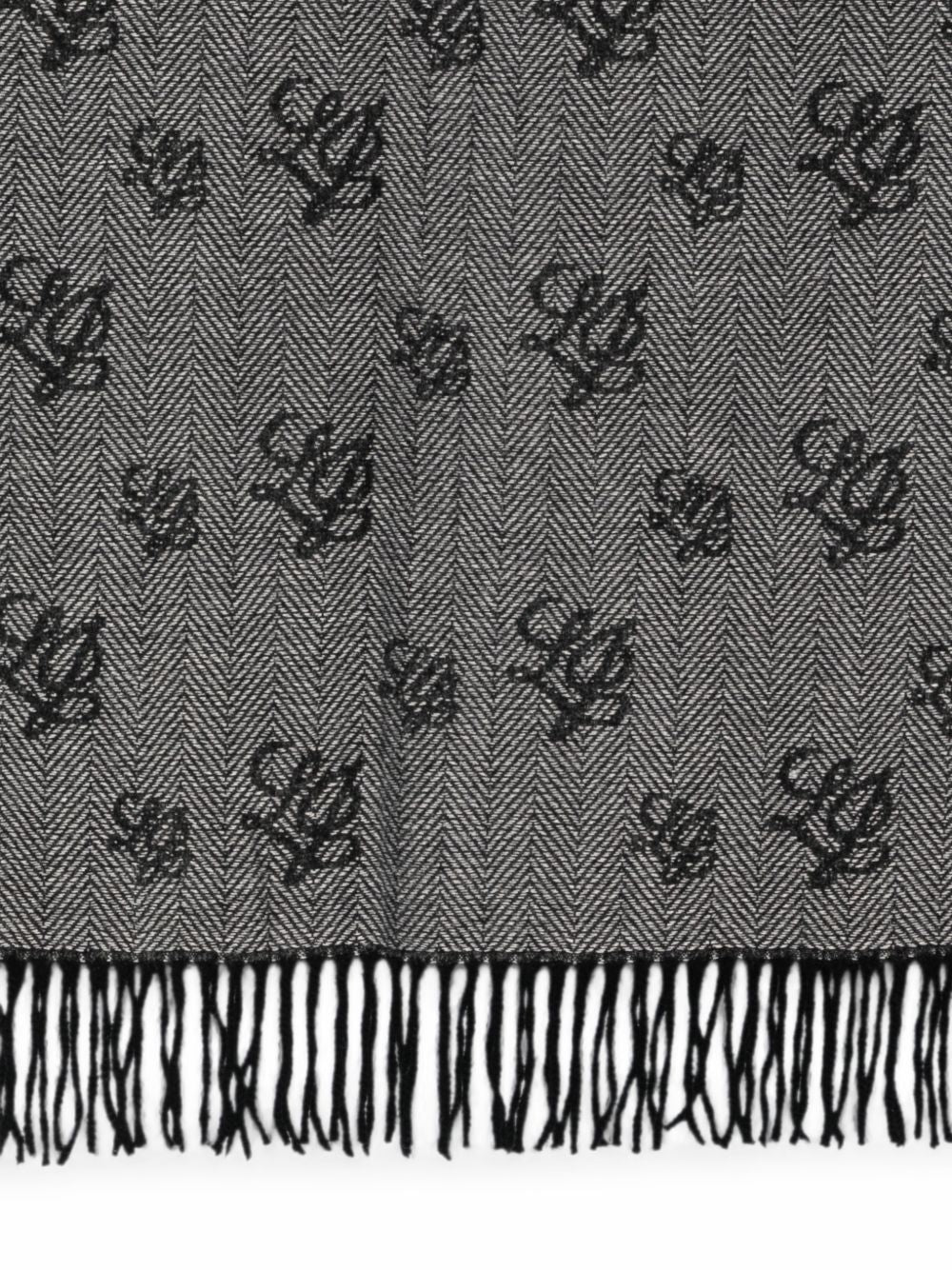 LIUJO Sciarpa grigio scuro con frange e logo all-over 