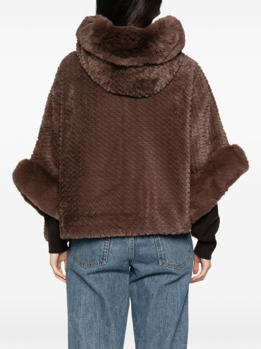 LIUJO Cappotto corto a mantella marrone in ecopelliccia 