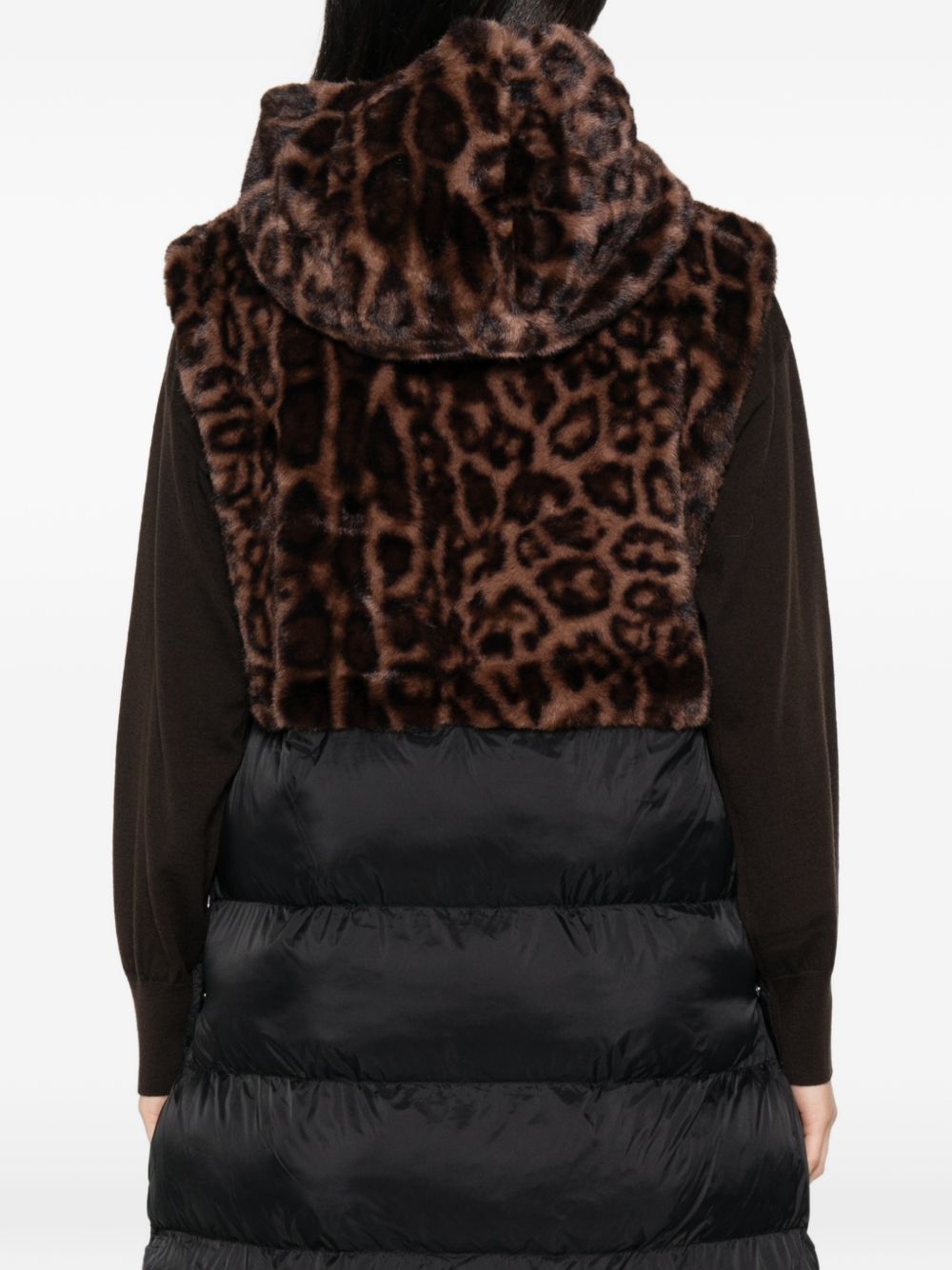 LIUJO Gilet nero con fur leopardato 