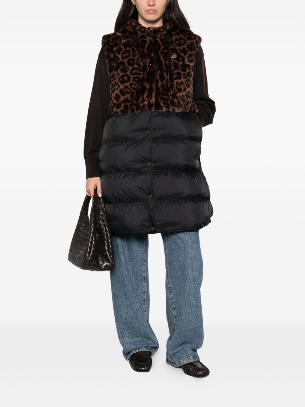 LIUJO Gilet nero con fur leopardato 