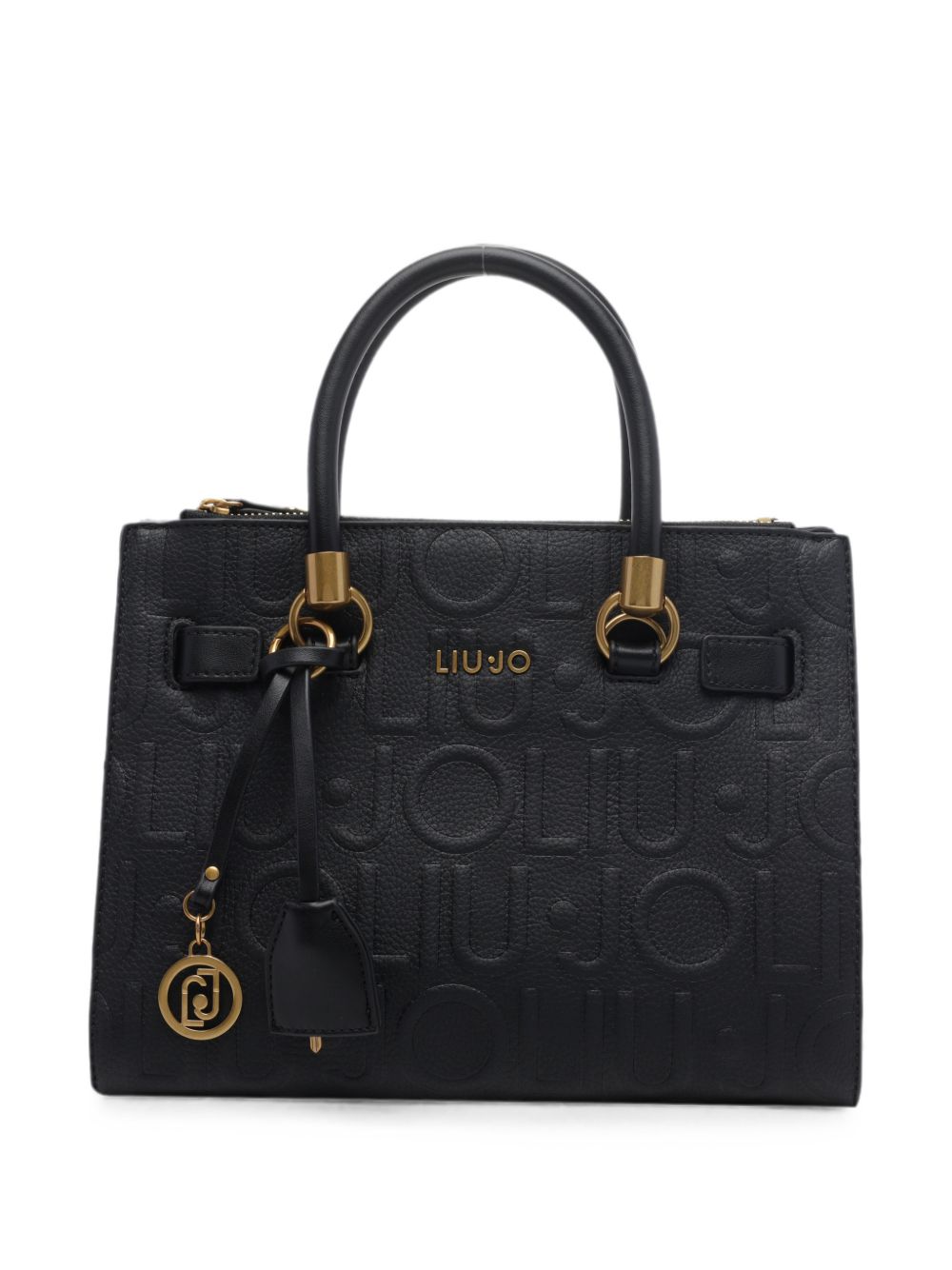 LIUJO Borsa tote a mano nera in ecopelle con logo in rilievo 
