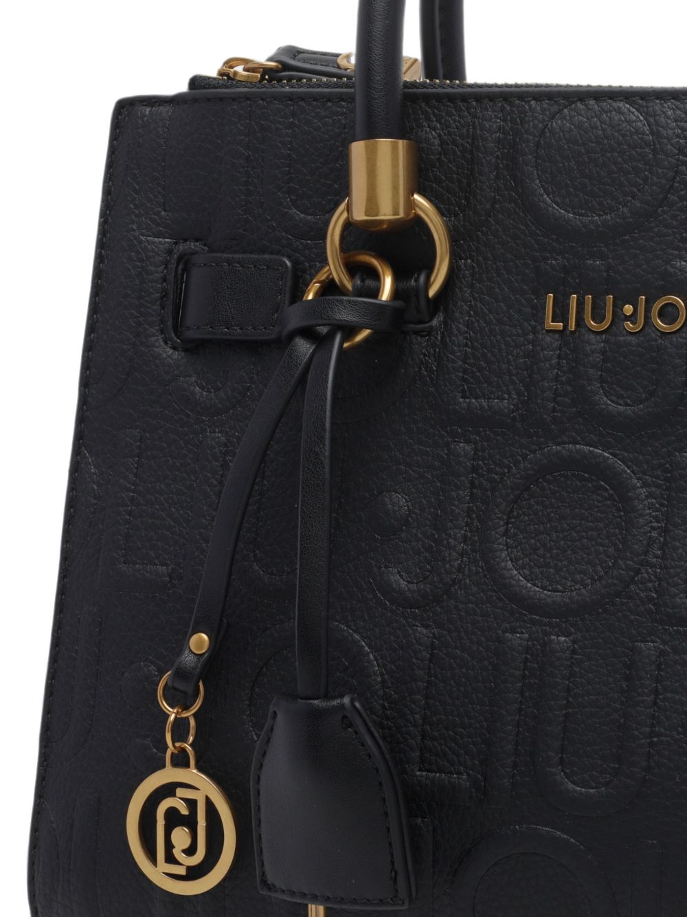 LIUJO Borsa tote a mano nera in ecopelle con logo in rilievo 