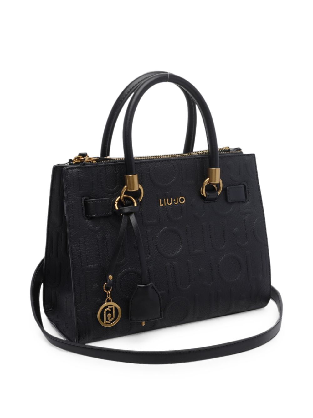 LIUJO Borsa tote a mano nera in ecopelle con logo in rilievo 