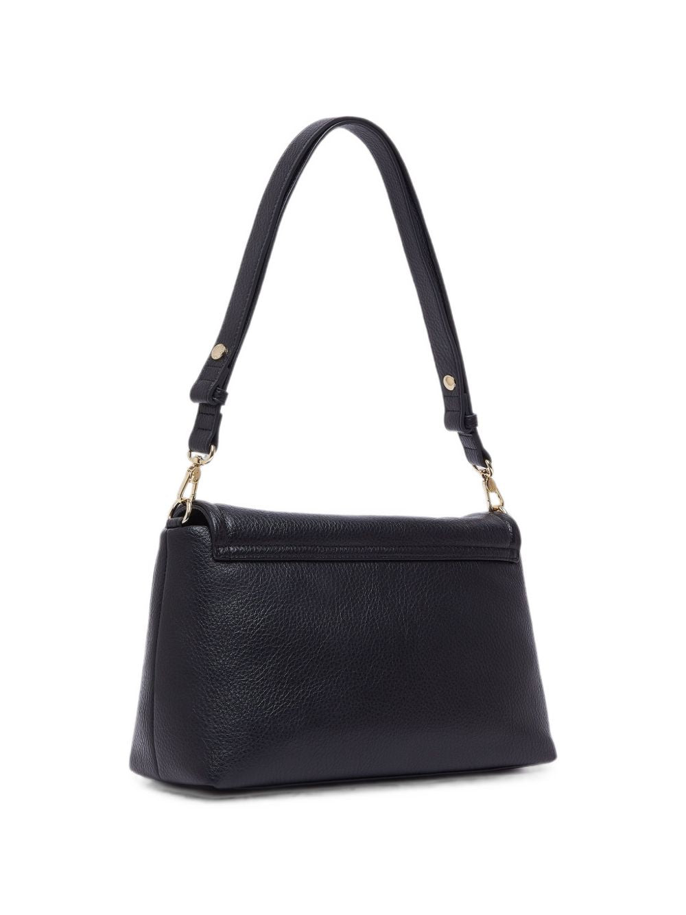 LIUJO Borsa a tracolla in ecopelle nera con placca logo dorata 