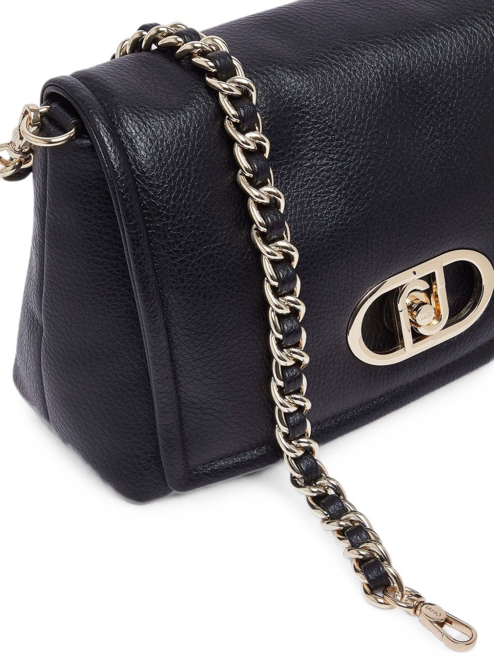 LIUJO Borsa a tracolla in ecopelle nera con placca logo dorata 