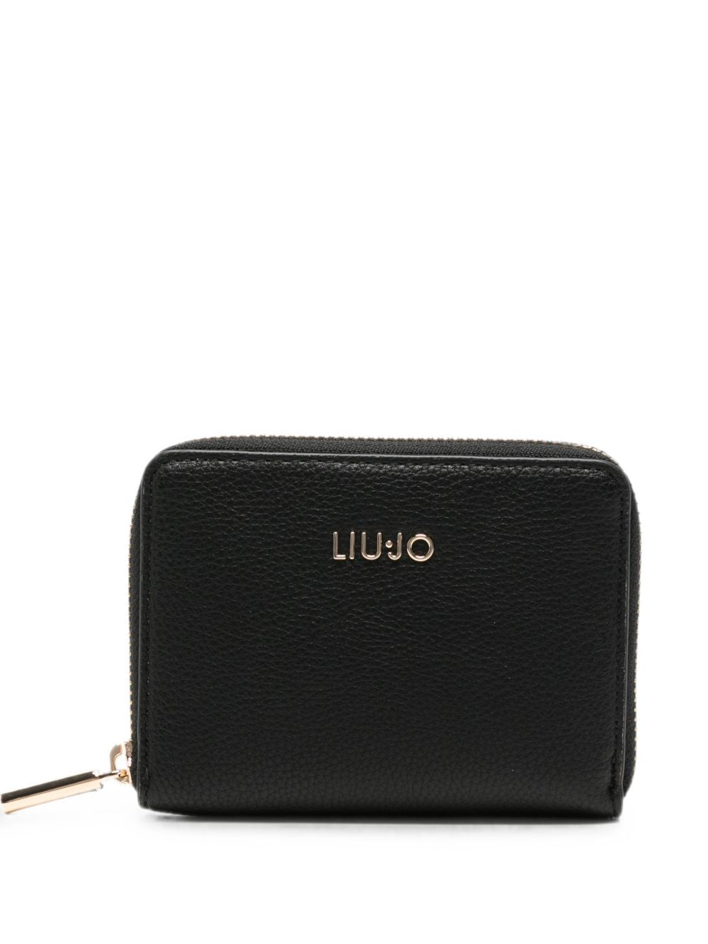 LIUJO Portafoglio nero in ecopelle con zip e placca logo dorata 