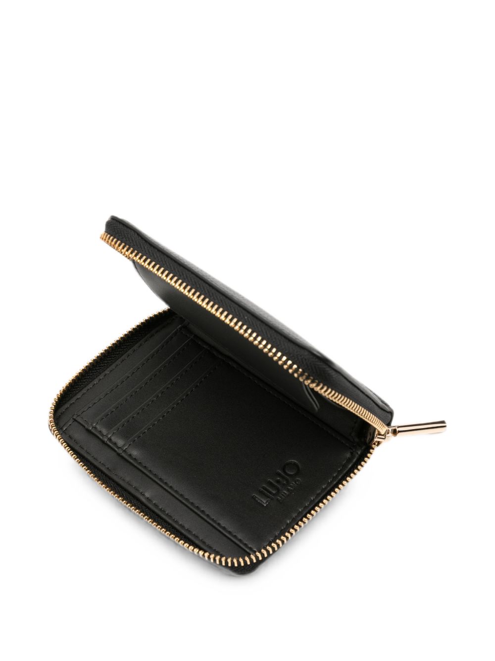 LIUJO Portafoglio nero in ecopelle con zip e placca logo dorata 