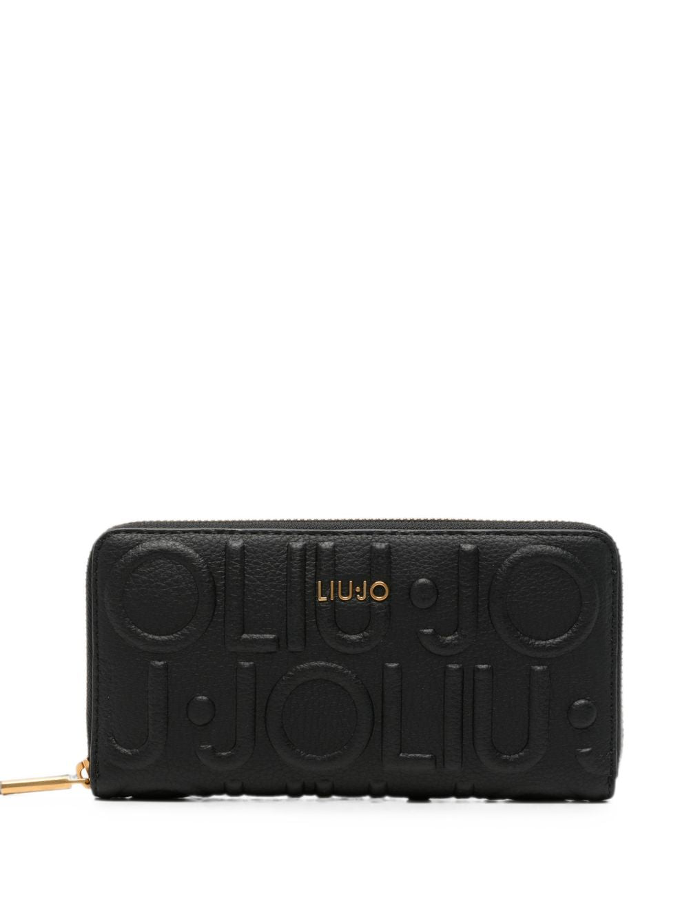LIUJO Portafoglio nero in ecopelle con logo all-over in rilievo e placca logo 