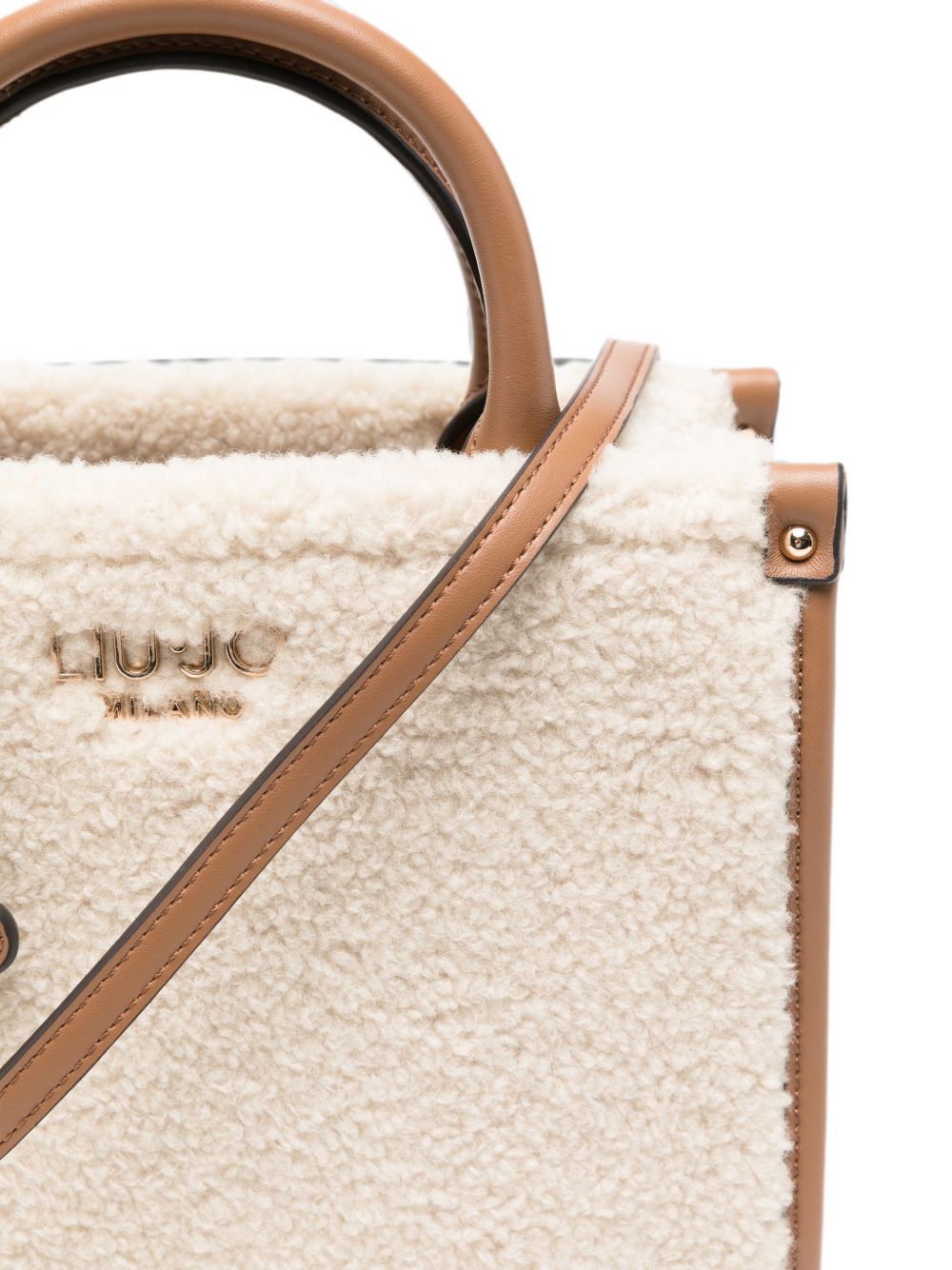 LIUJO Borsa tote con fur color crema e charm 