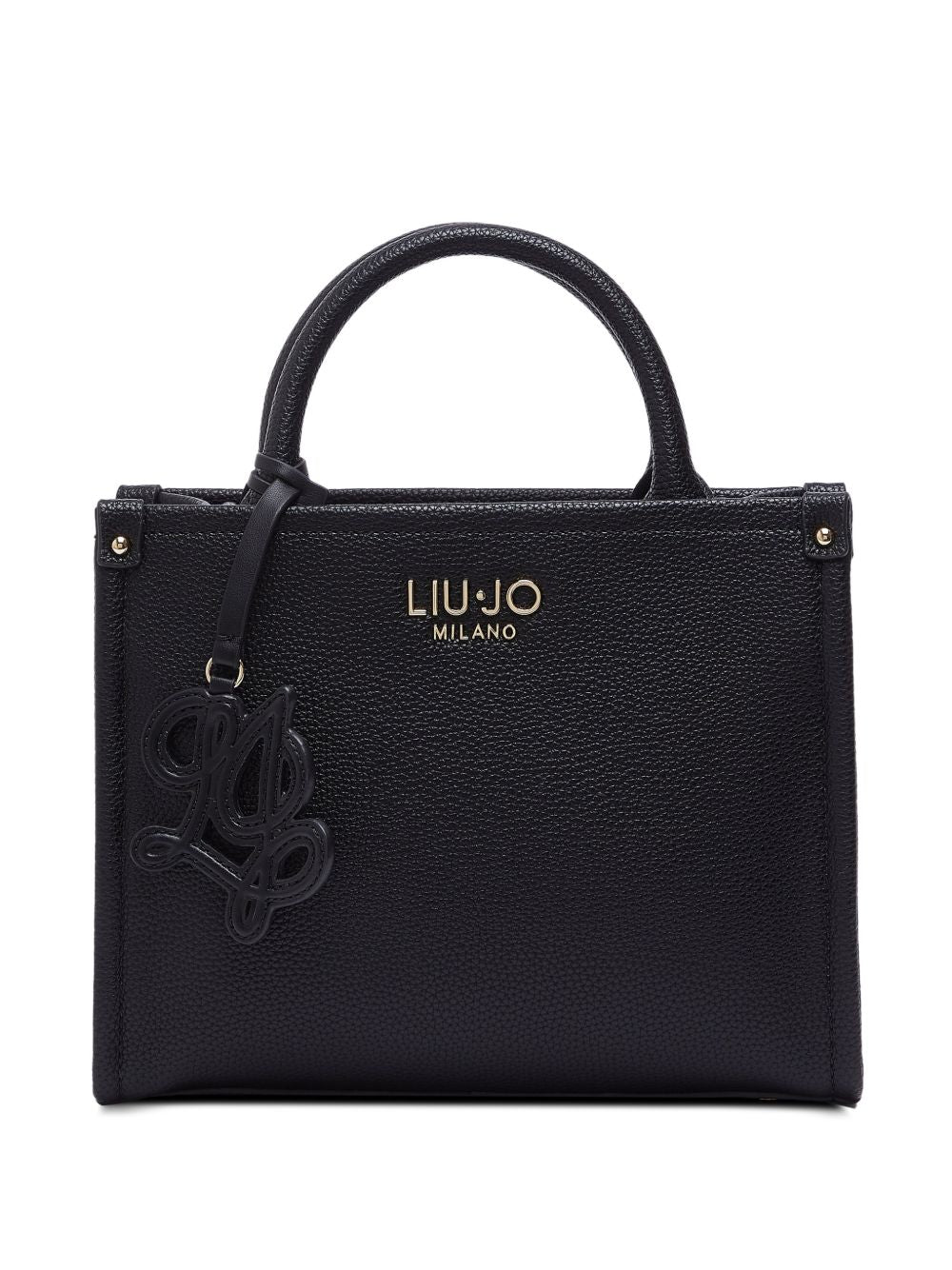 LIUJO Borsa tote in ecopelle nera con charm lettering 