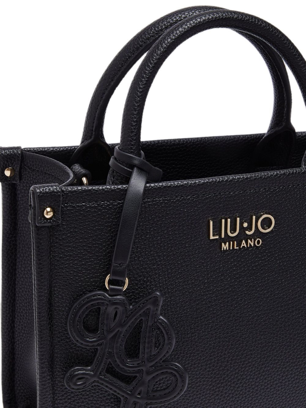 LIUJO Borsa tote in ecopelle nera con charm lettering 