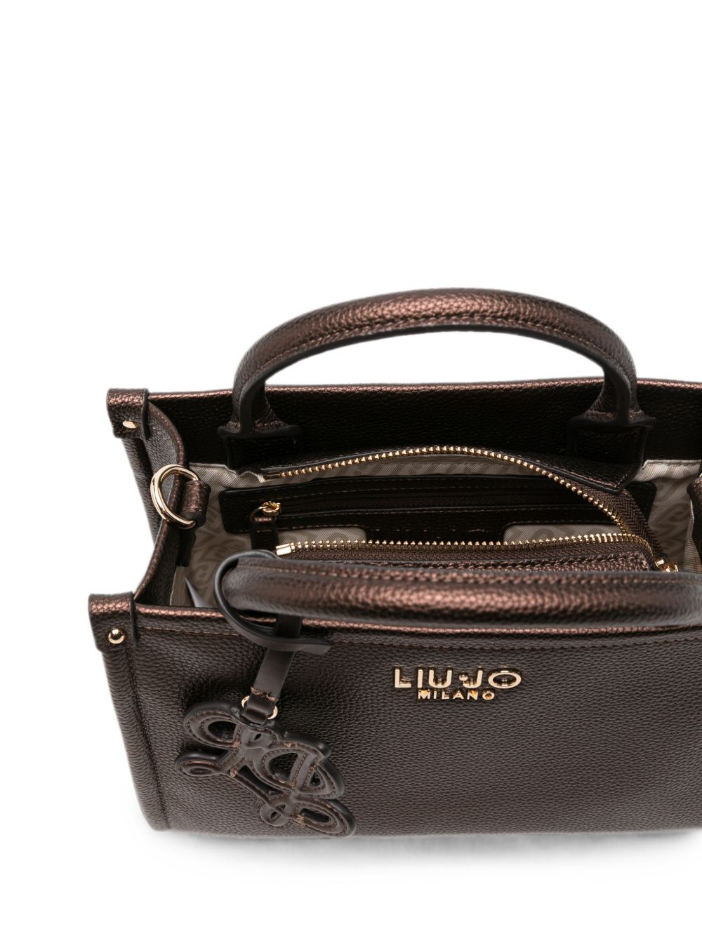 LIUJO Borsa tote in ecopelle marrone con charm lettering 