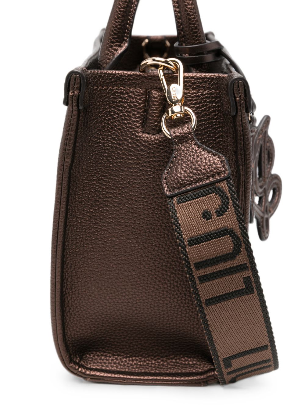 LIUJO Borsa tote in ecopelle marrone con charm lettering 