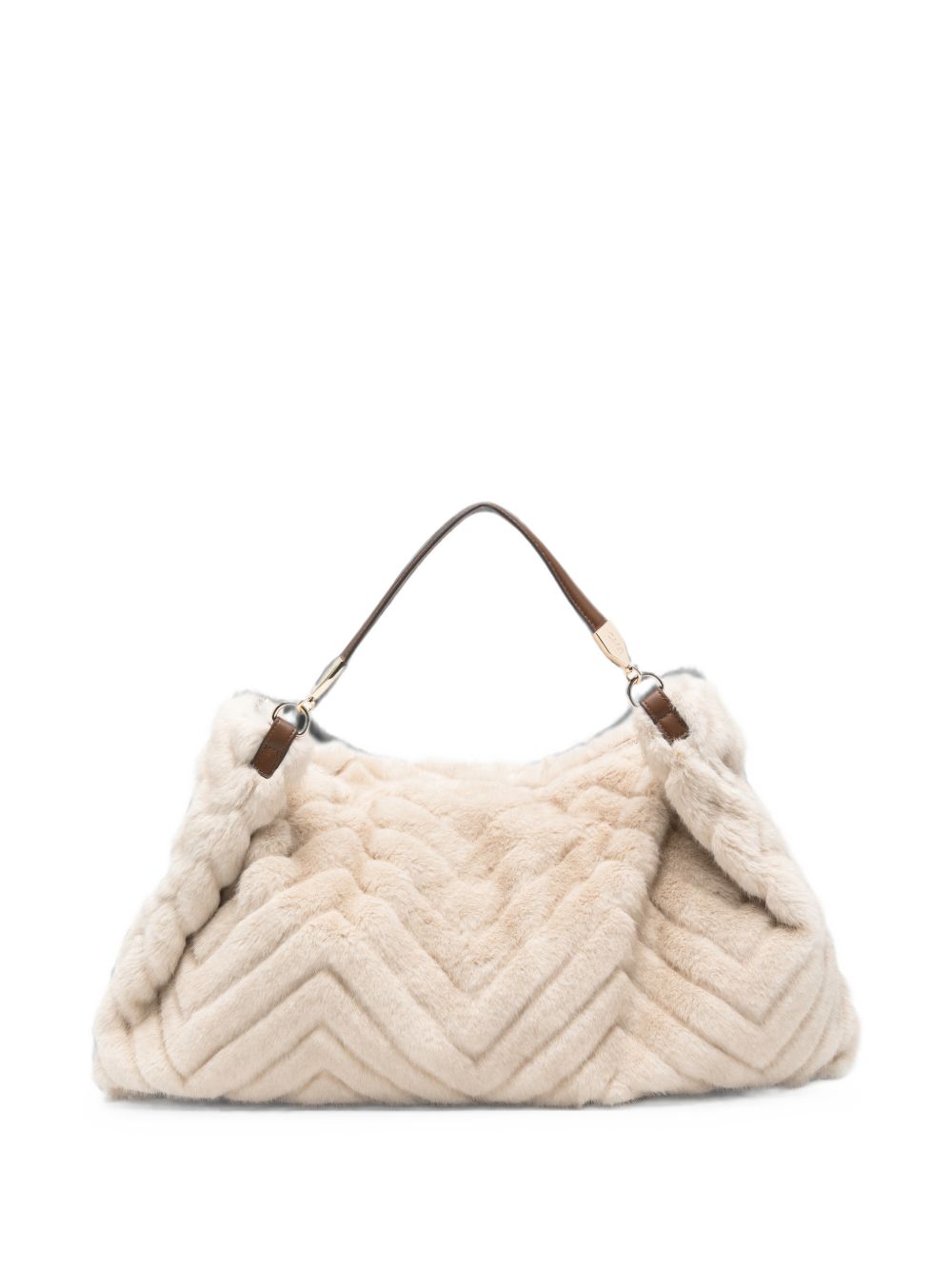 LIUJO Borsa a spalla in ecopelliccia color crema 