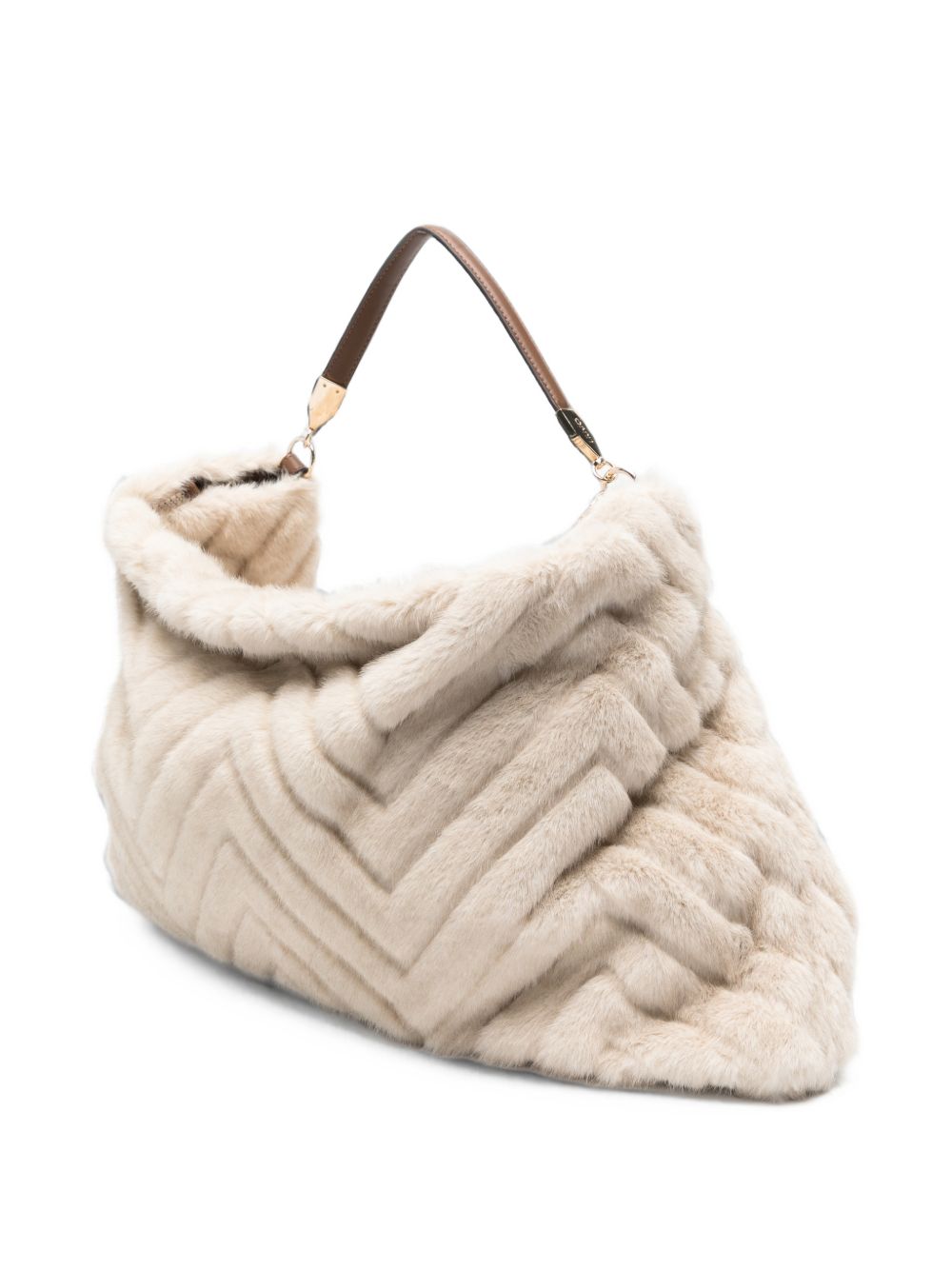 LIUJO Borsa a spalla in ecopelliccia color crema 