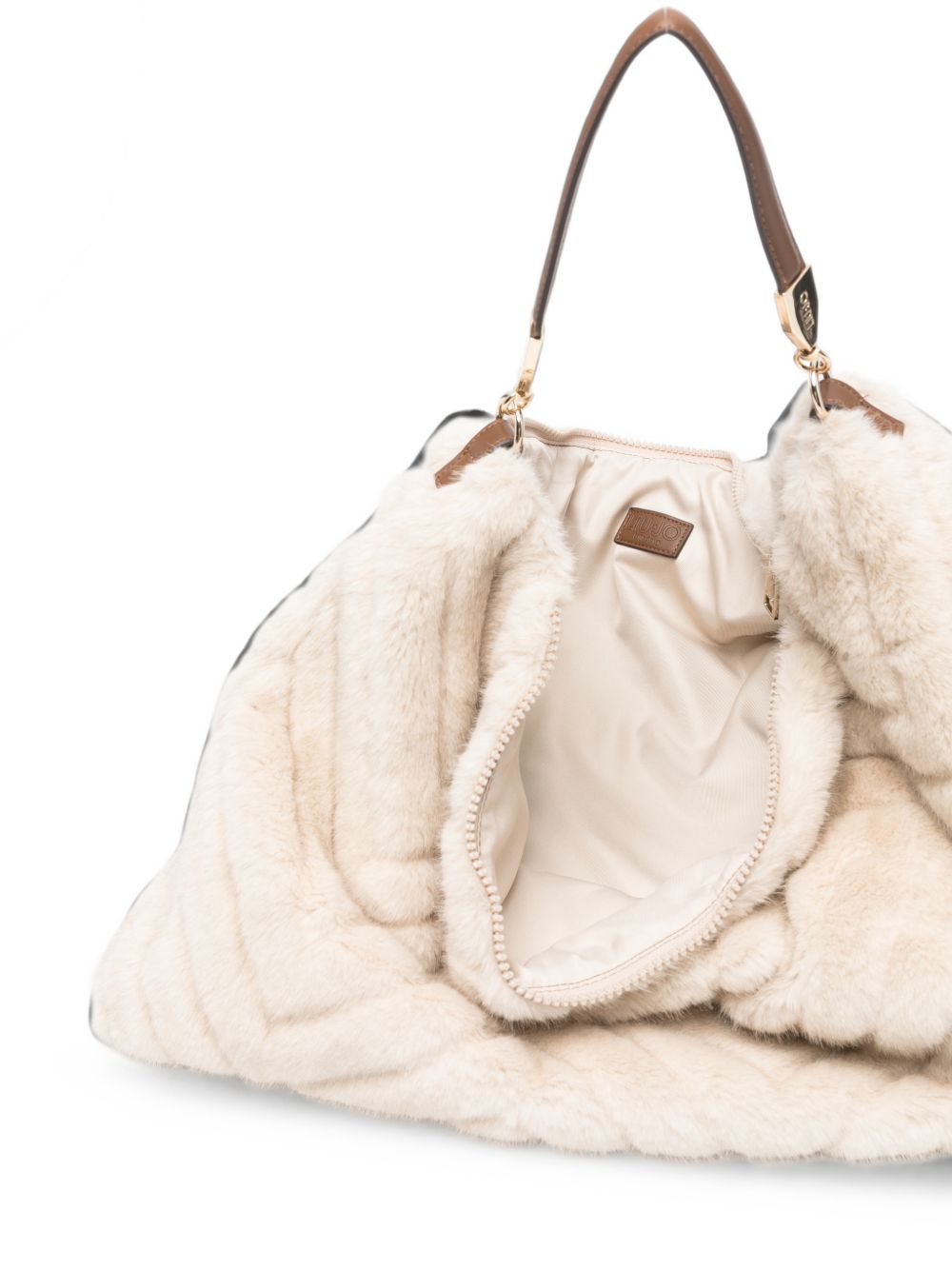 LIUJO Borsa a spalla in ecopelliccia color crema 