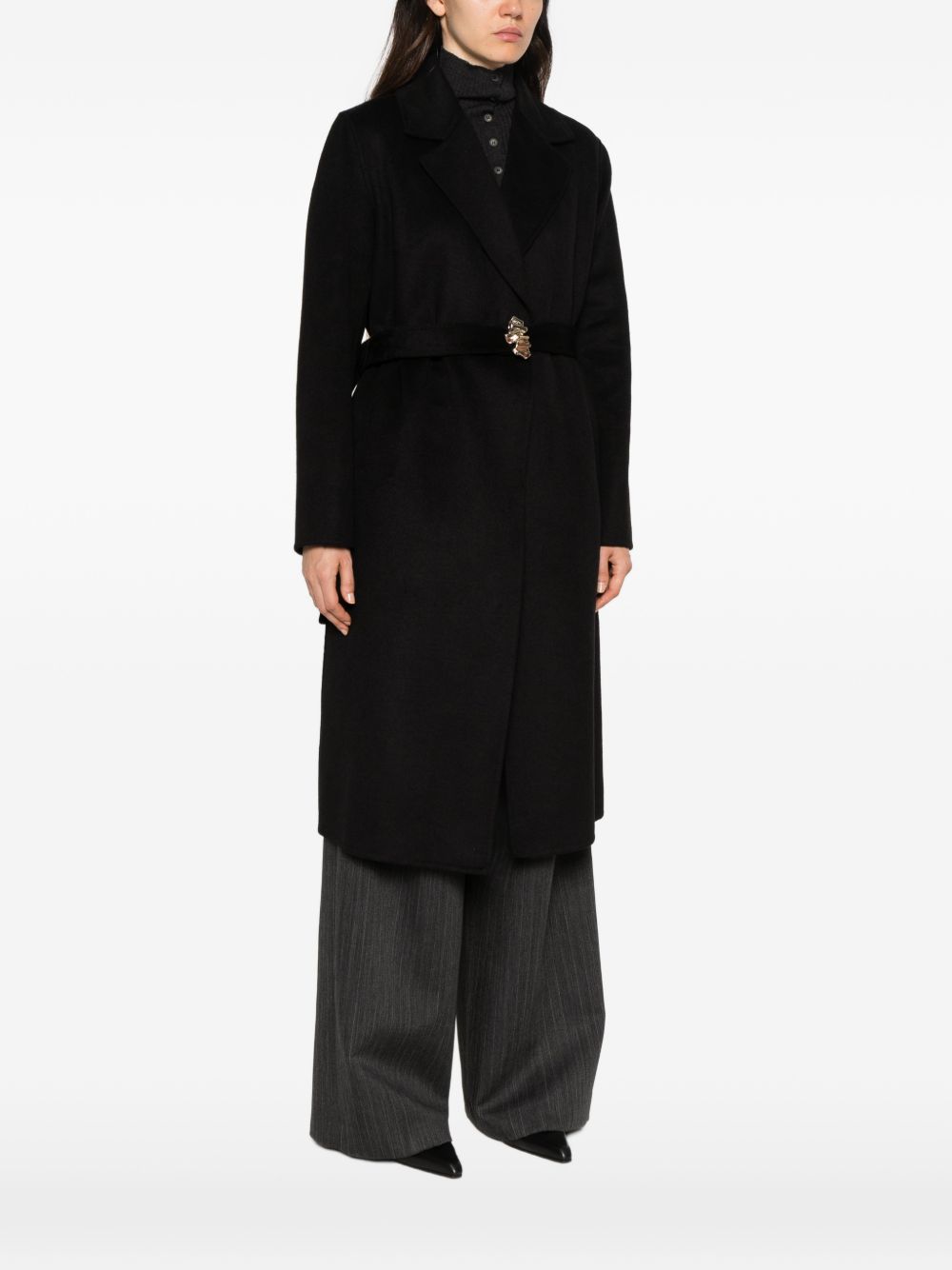LIUJO Cappotto lungo nero con cintura in vita 