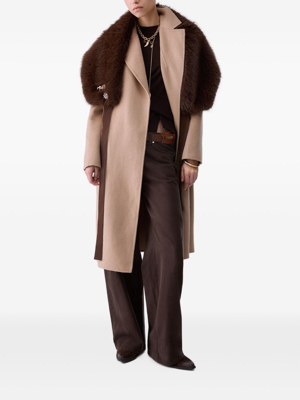 LIUJO Cappotto lungo beige con cintura in vita 