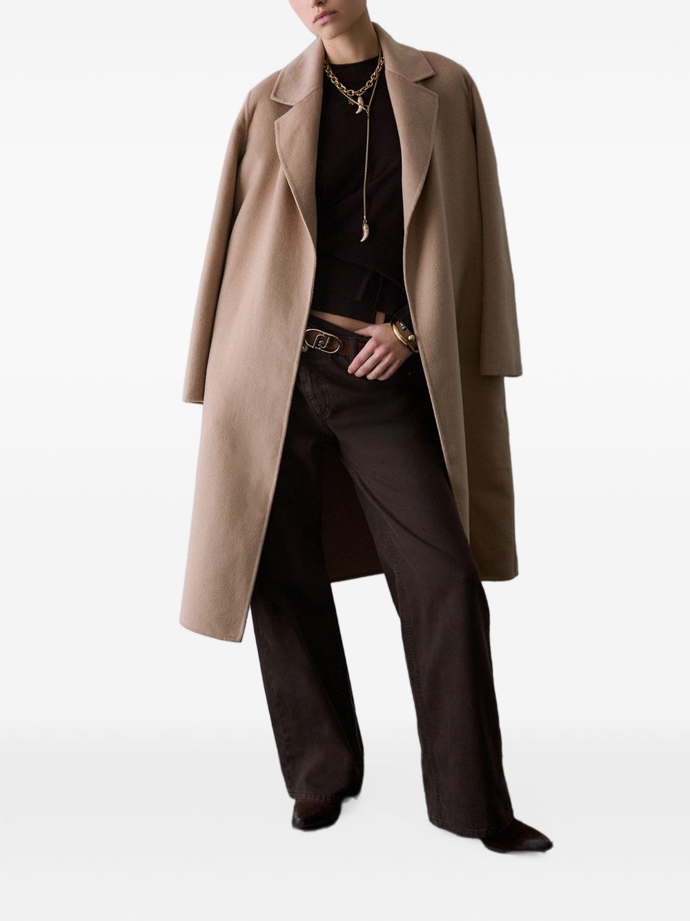 LIUJO Cappotto lungo beige con cintura in vita 