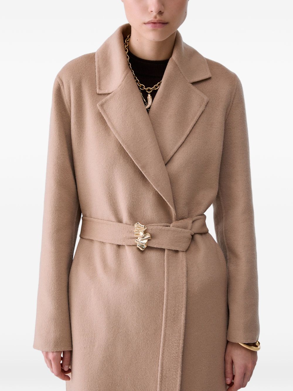 LIUJO Cappotto lungo beige con cintura in vita 