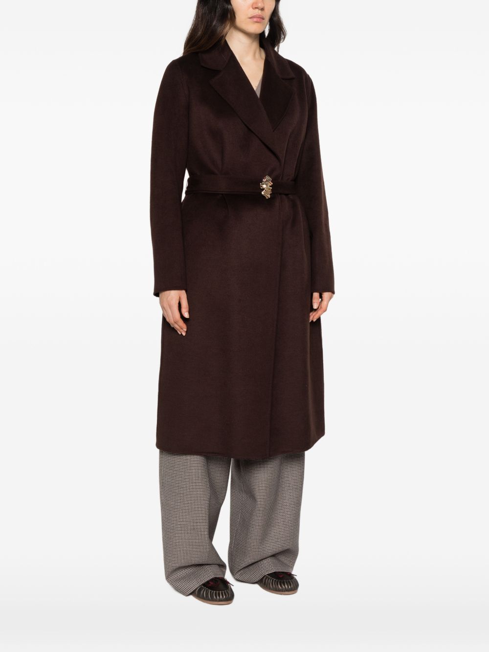 LIUJO Cappotto lungo marrone con cintura in vita 