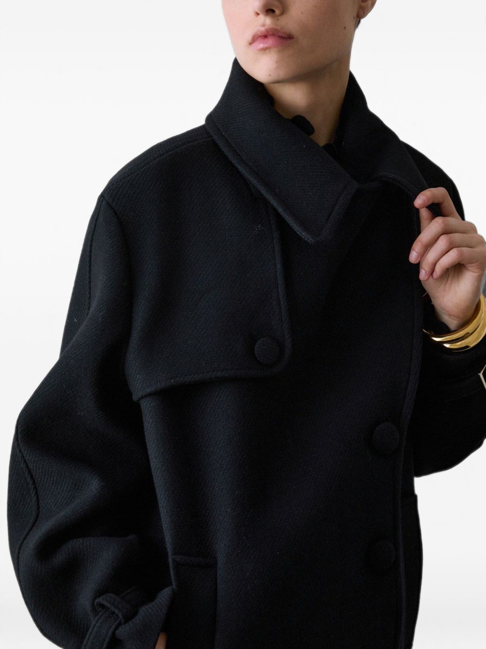 LIUJO Cappotto nero in lana con cintura in vita 
