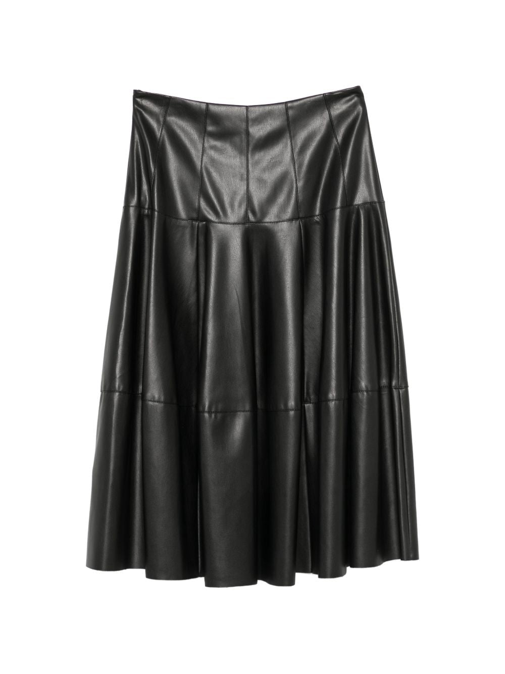 LIUJO Gonna midi a pieghe morbide in ecopelle nera 