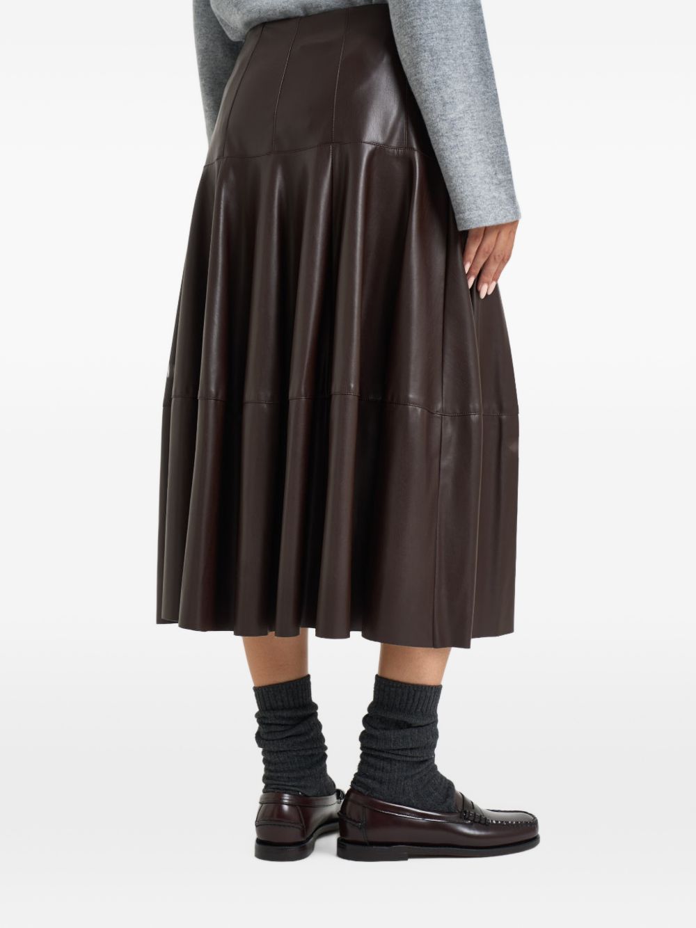 LIUJO Gonna midi a pieghe morbide in ecopelle marrone 
