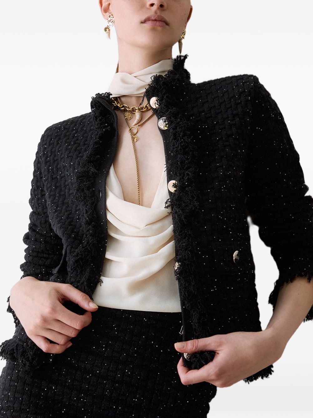 LIUJO Cardigan slim nero con bottoni dorati 
