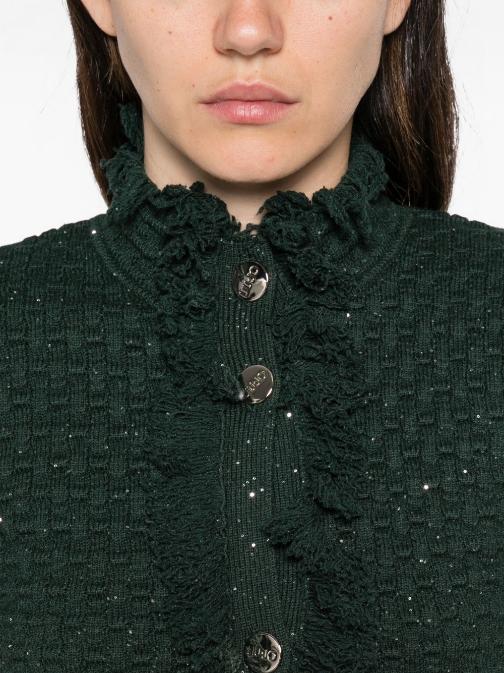 LIUJO Cardigan verde con bordi sfrangiati 