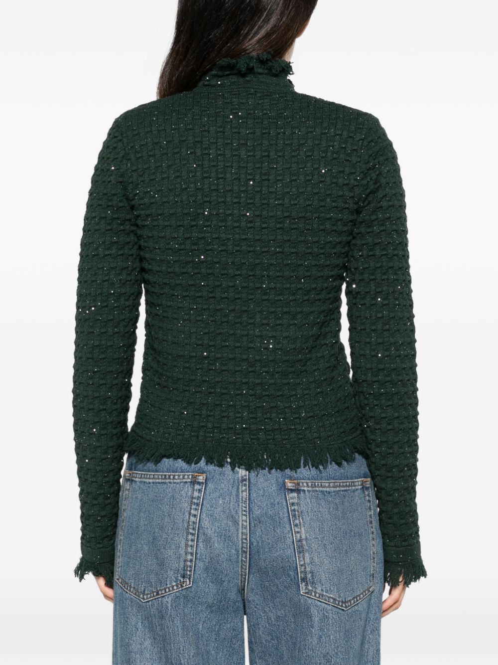 LIUJO Cardigan verde con bordi sfrangiati 