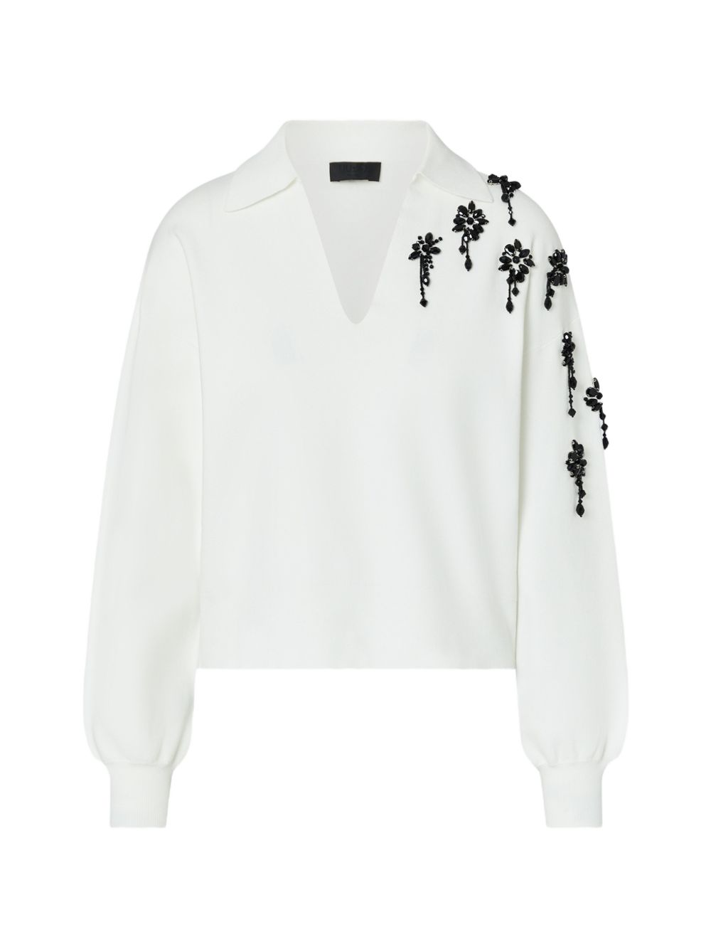 LIUJO Maglia bianca con scollo a V e strass neri 