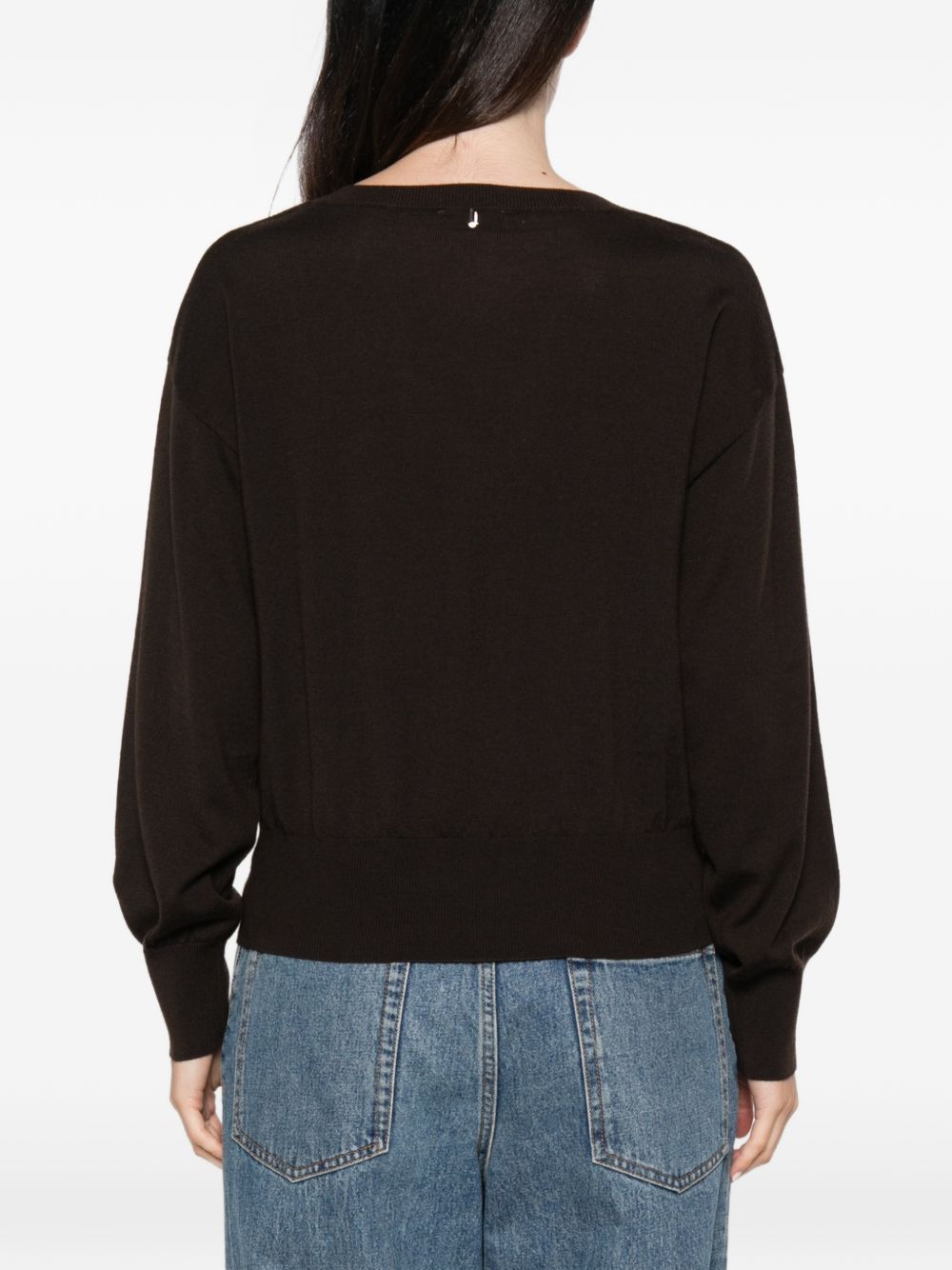 LIUJO Maglia nera in lana con scollo a V e collier incorporato 