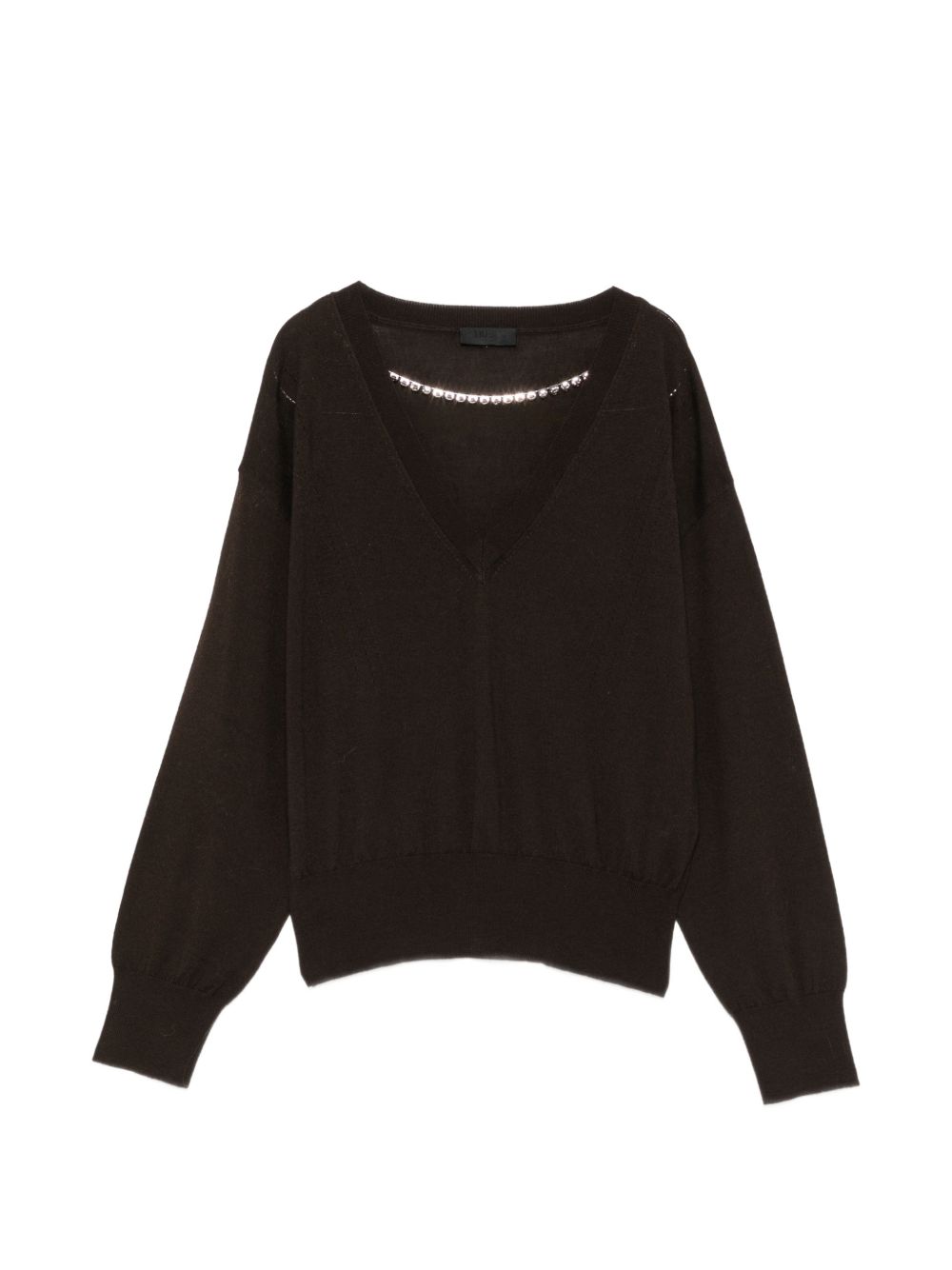 LIUJO Maglia nera in lana con scollo a V e collier incorporato 
