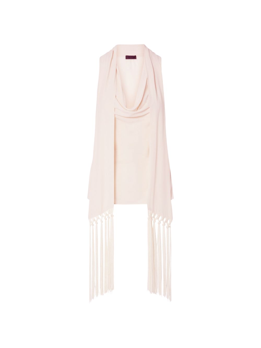 LIUJO Top color crema senza maniche con collo lavallière e frange 