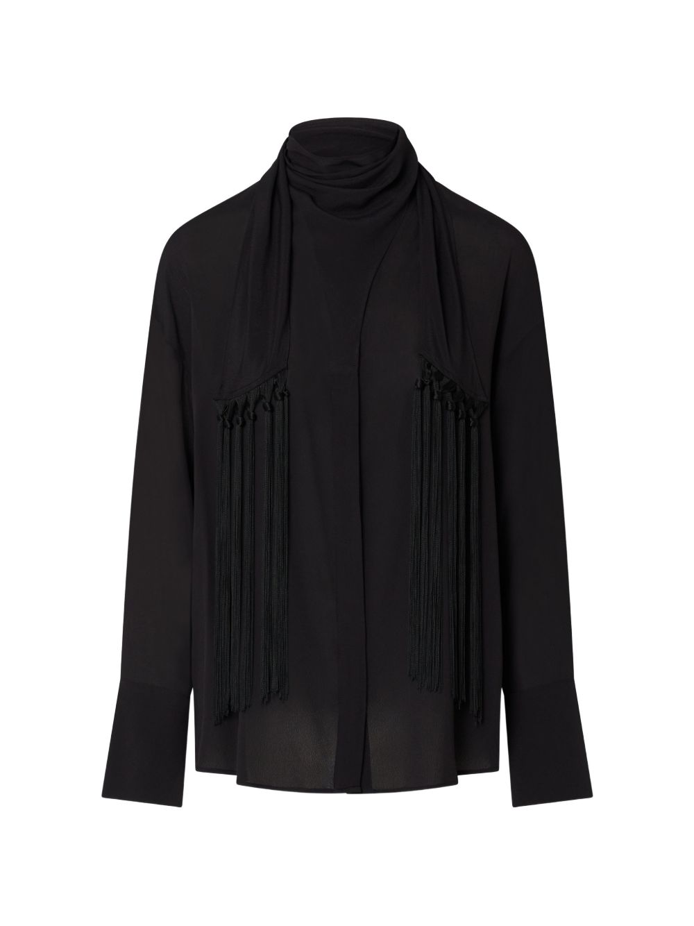 LIUJO Camicia nera con collo lavallière e frange 