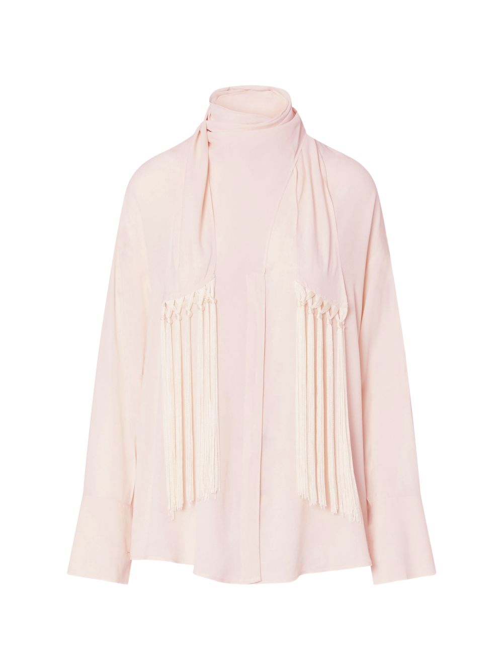 LIUJO Camicia color crema con collo lavallière e frange 