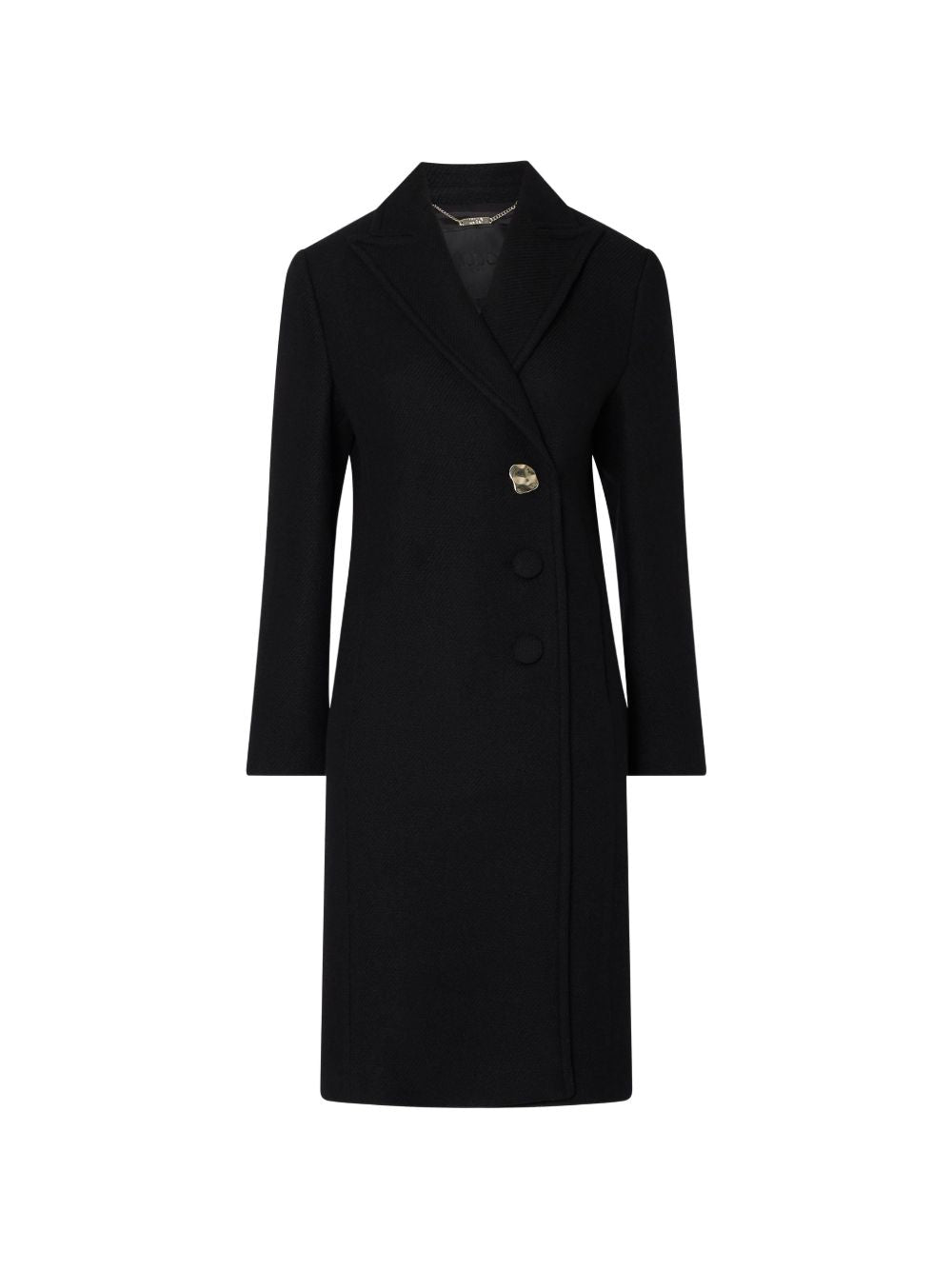 LIUJO Cappotto lungo nero in lana con monobottone dorato 