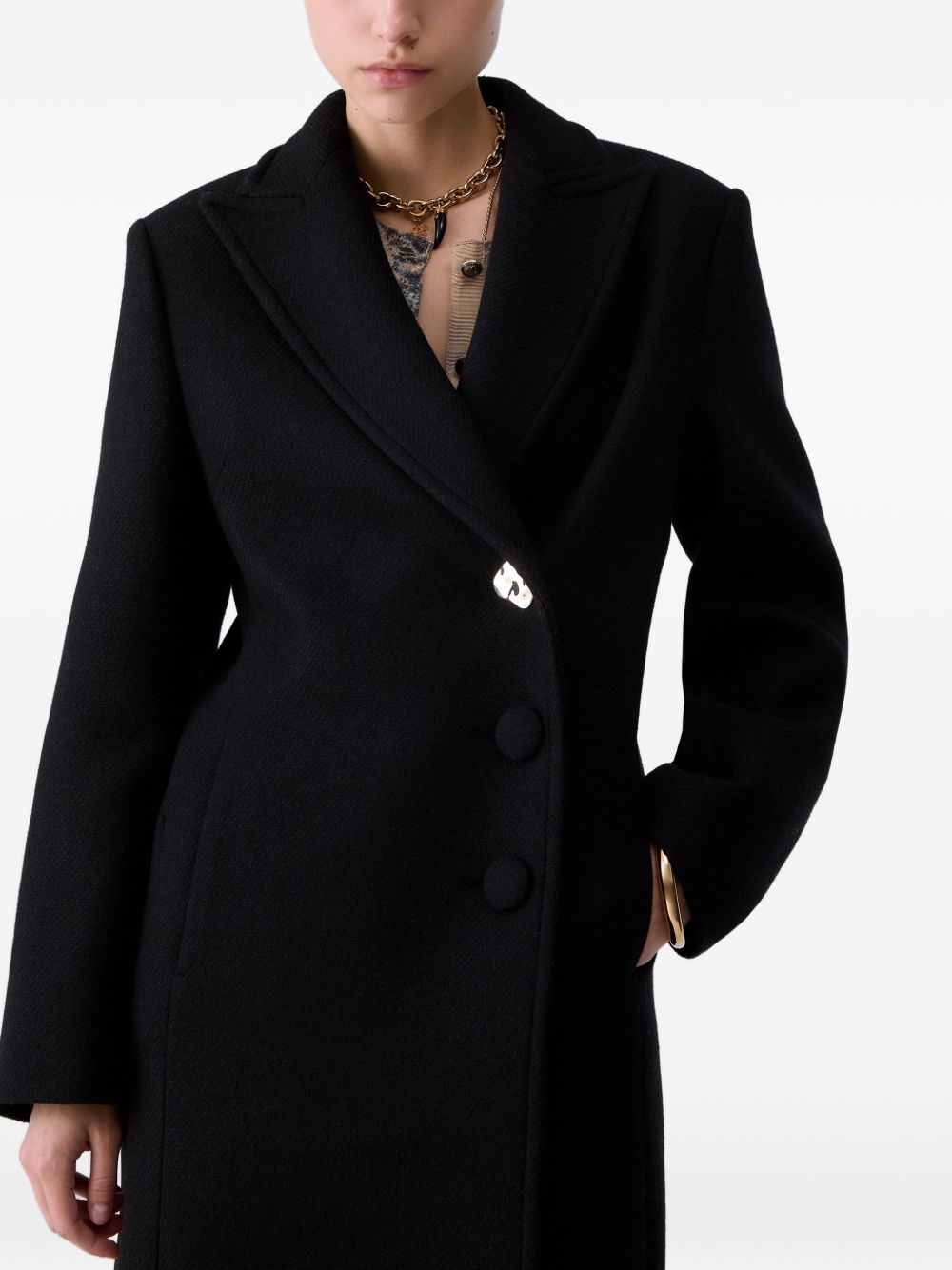 LIUJO Cappotto lungo nero in lana con monobottone dorato 