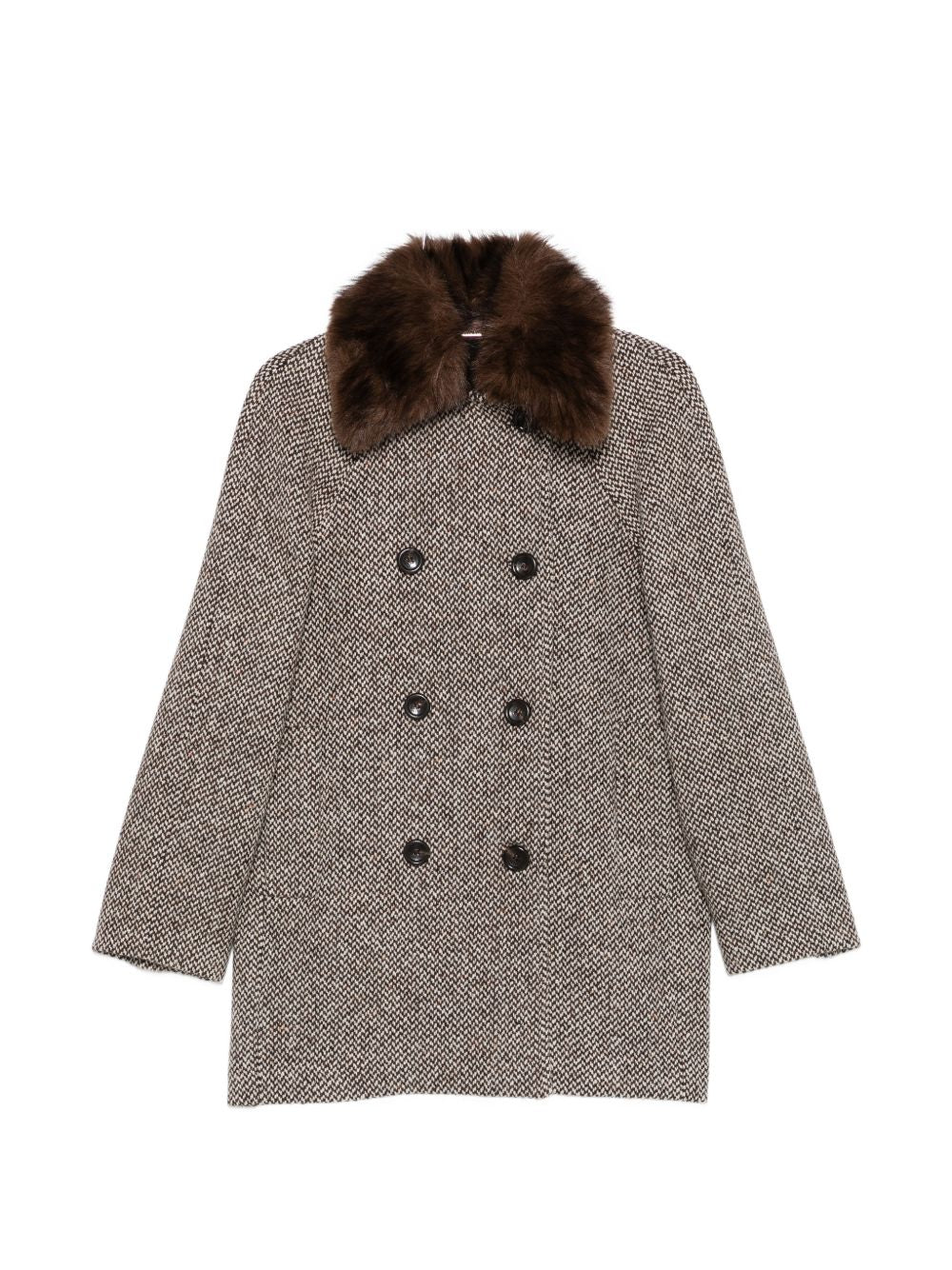 LIUJO Cappotto corto marrone con colletto in ecopelliccia 