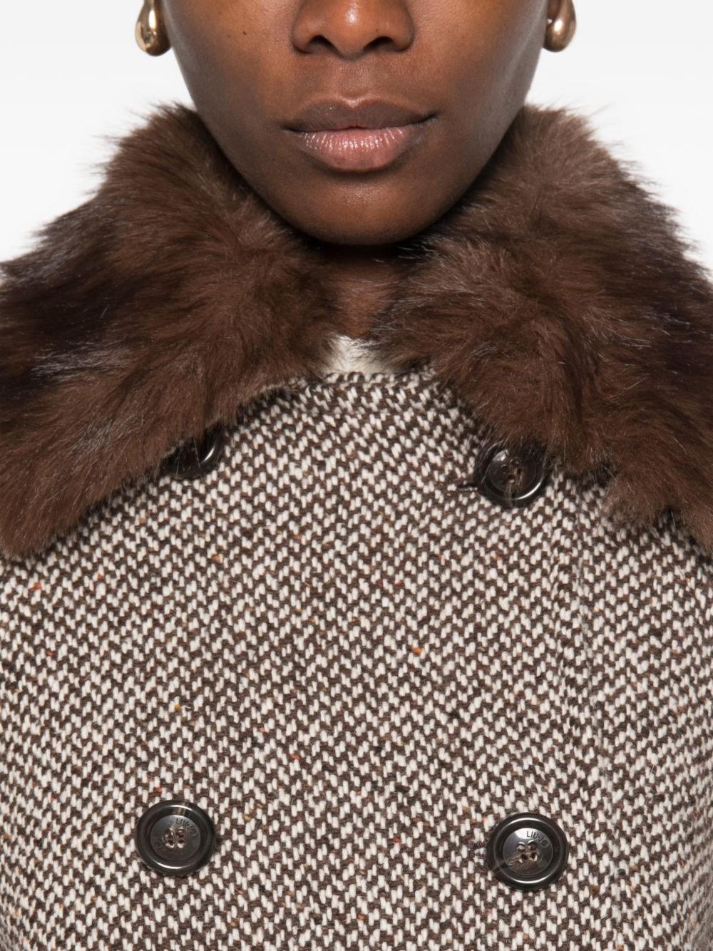 LIUJO Cappotto corto marrone con colletto in ecopelliccia 