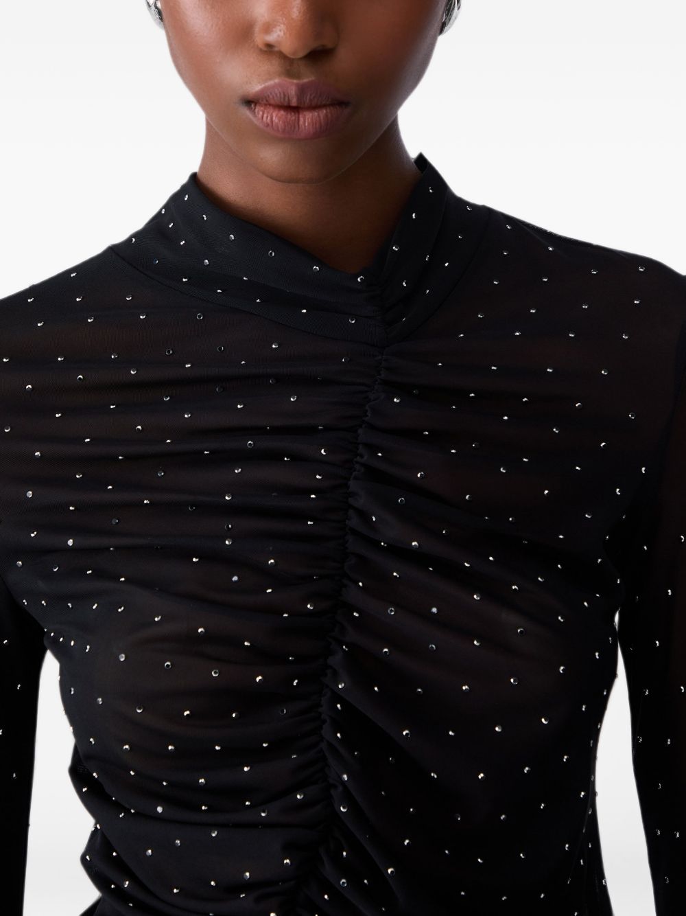 LIUJO Maglia nera a collo alto con texture drappeggiata e strass 