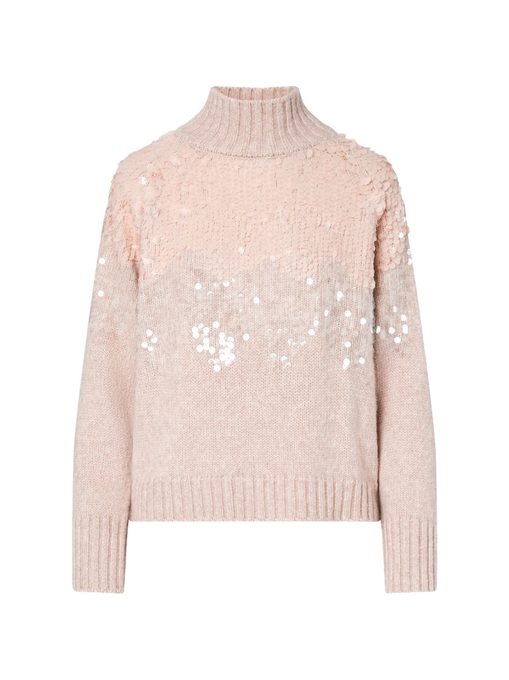 LIUJO Maglia a collo alto in misto lana rosa con strass argentati 