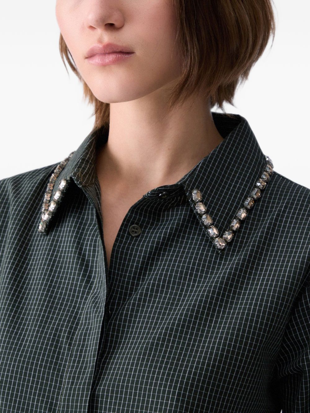 LIUJO Camicia verde a quadretti con strass sul colletto 